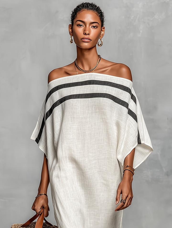 Viola - Robe maxi minimaliste en lin à épaules dénudées