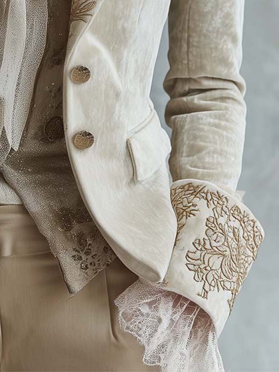 Cordelia | Blazer ajusté brodé ivoire