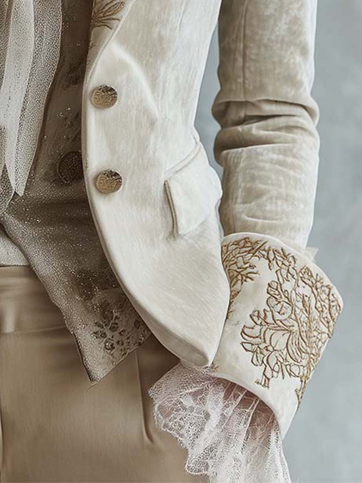 Cordelia | Blazer ajusté brodé ivoire