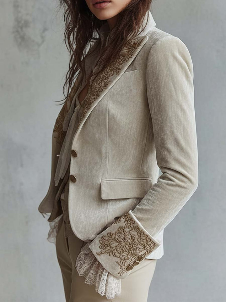 Cordelia | Blazer ajusté brodé ivoire