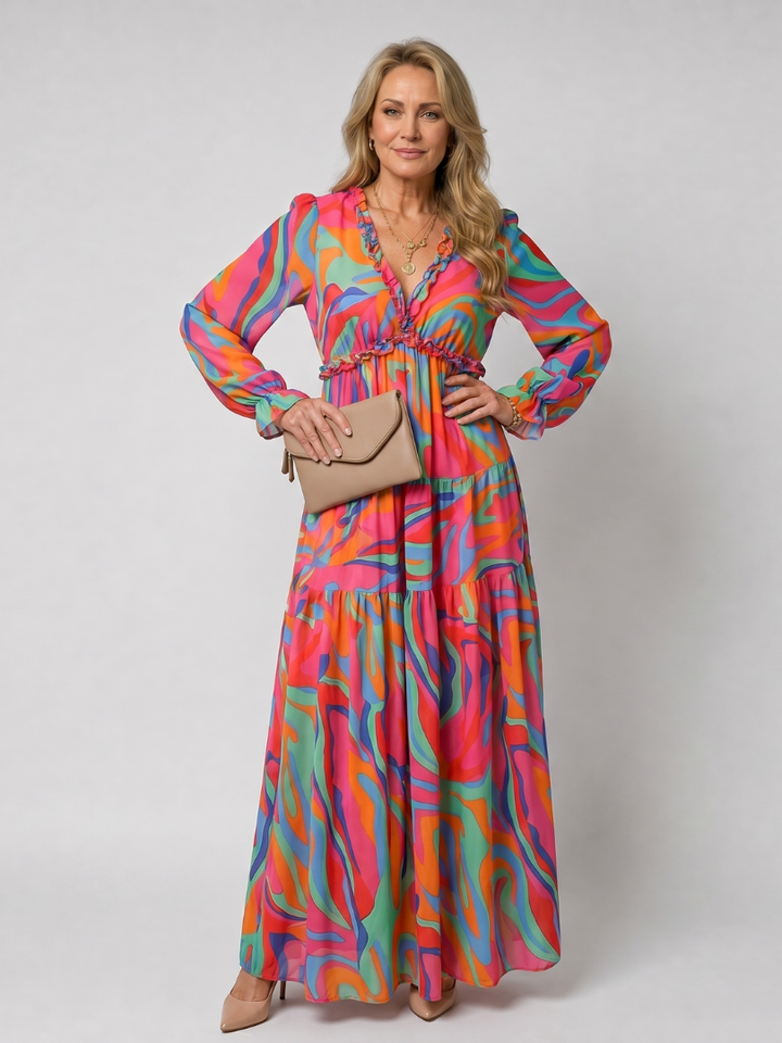 Auvelle | Robe Maxi à Manches Longues Imprimée Florale