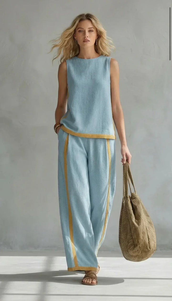 Ursula – Ensemble gilet et pantalon chic-décontracté aux finitions bicolores