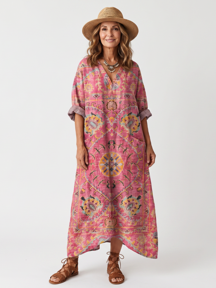 Tilda | Robe midi décontractée à motif abstrait et poches