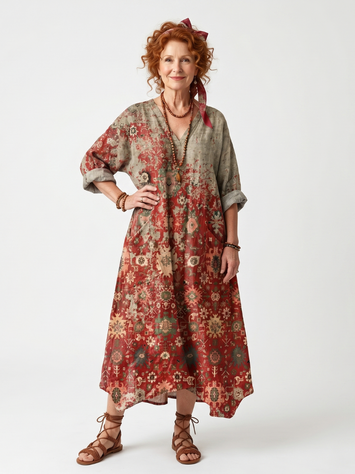 Safran | Robe midi décontractée à motifs variés avec poches