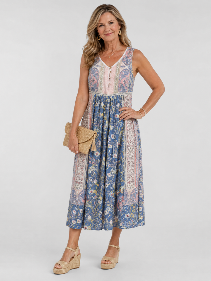 Auvelle | Robe Midi Sans Manches à Détails de Bouton Floral Mixte