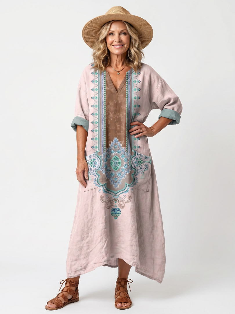 Kenza | Robe midi décontractée à poches et panneaux de créateur
