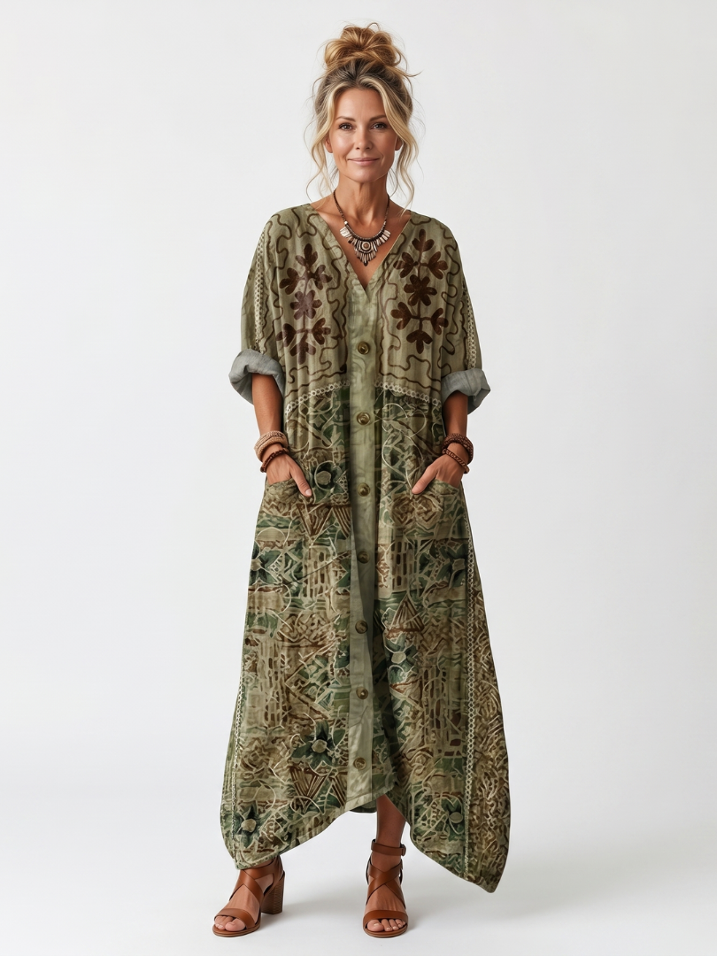 Aleta | Robe midi oversize à boutons sur le devant avec poches