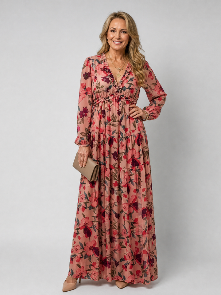Auvelle | Robe Maxi à Manches Longues Imprimée Florale