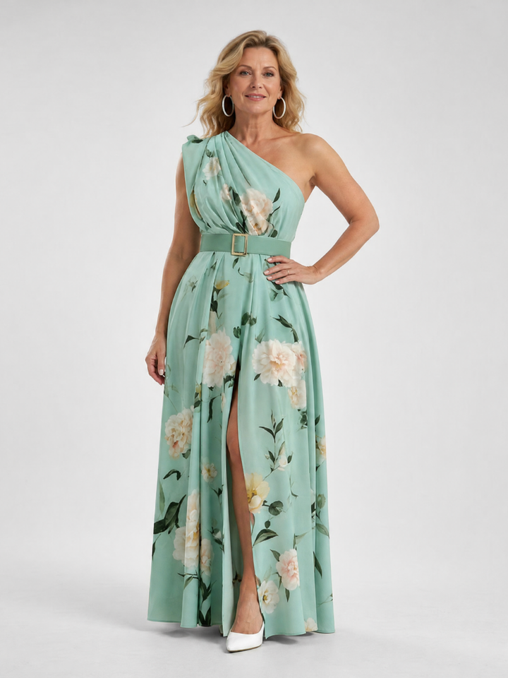 Auvelle | Robe Maxi Imprimée Florale à Une Épaule avec Ceinture