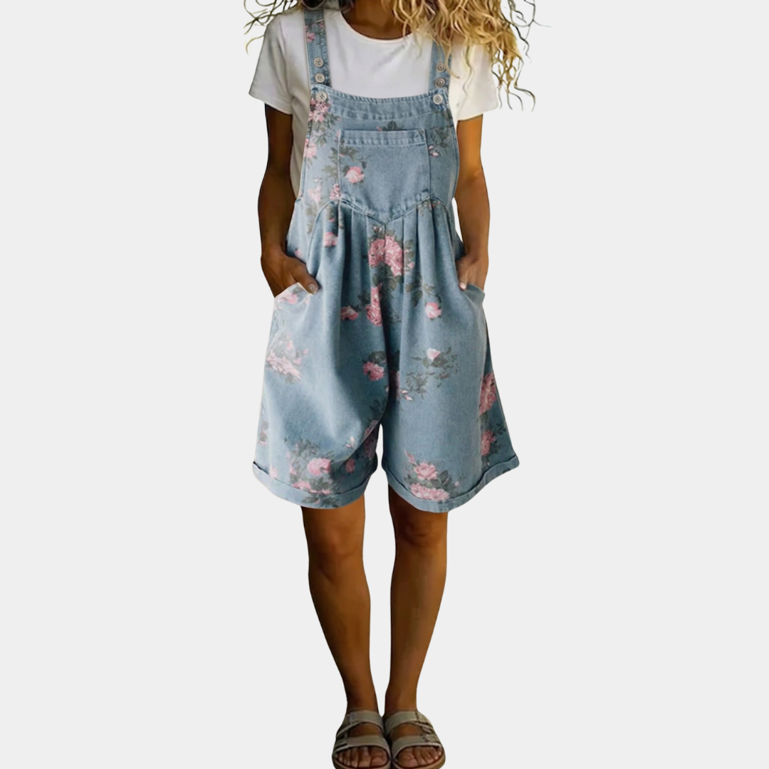 Judy | Salopette florale en denim lavé vintage avec sensation de coton doux