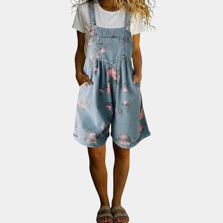 Judy | Salopette florale en denim lavé vintage avec sensation de coton doux