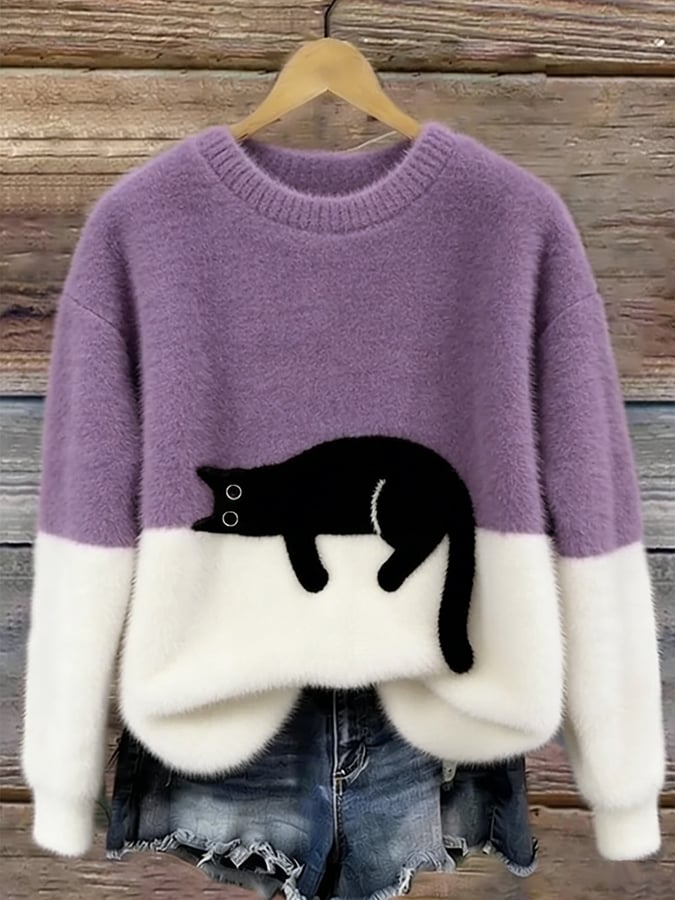 Aileen™ | Pull oversize élégant à imprimé chat