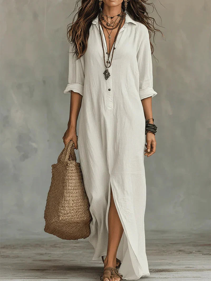 Céline™ | Robe Maxi Noire Ample à Boutons