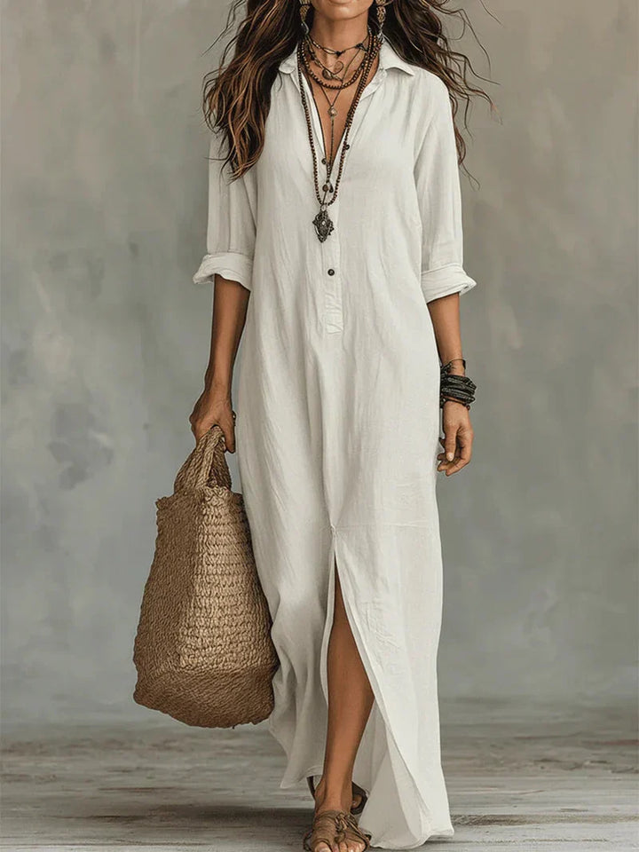 Céline™ | Robe Maxi Noire Ample à Boutons