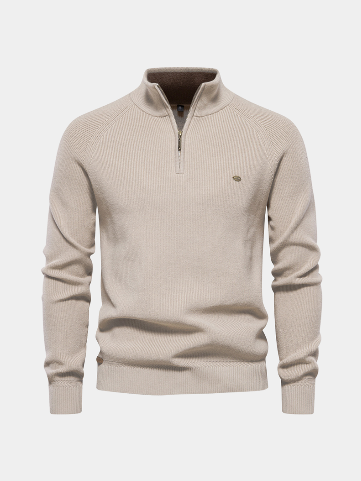 MAISON LUMIÈRE | Pull Demi-Zip Maille Côtelée Pierre