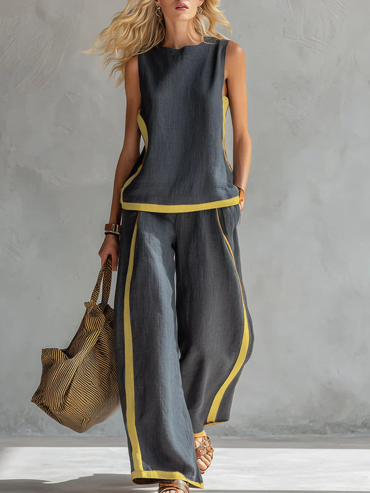 Ursula – Ensemble gilet et pantalon chic-décontracté aux finitions bicolores