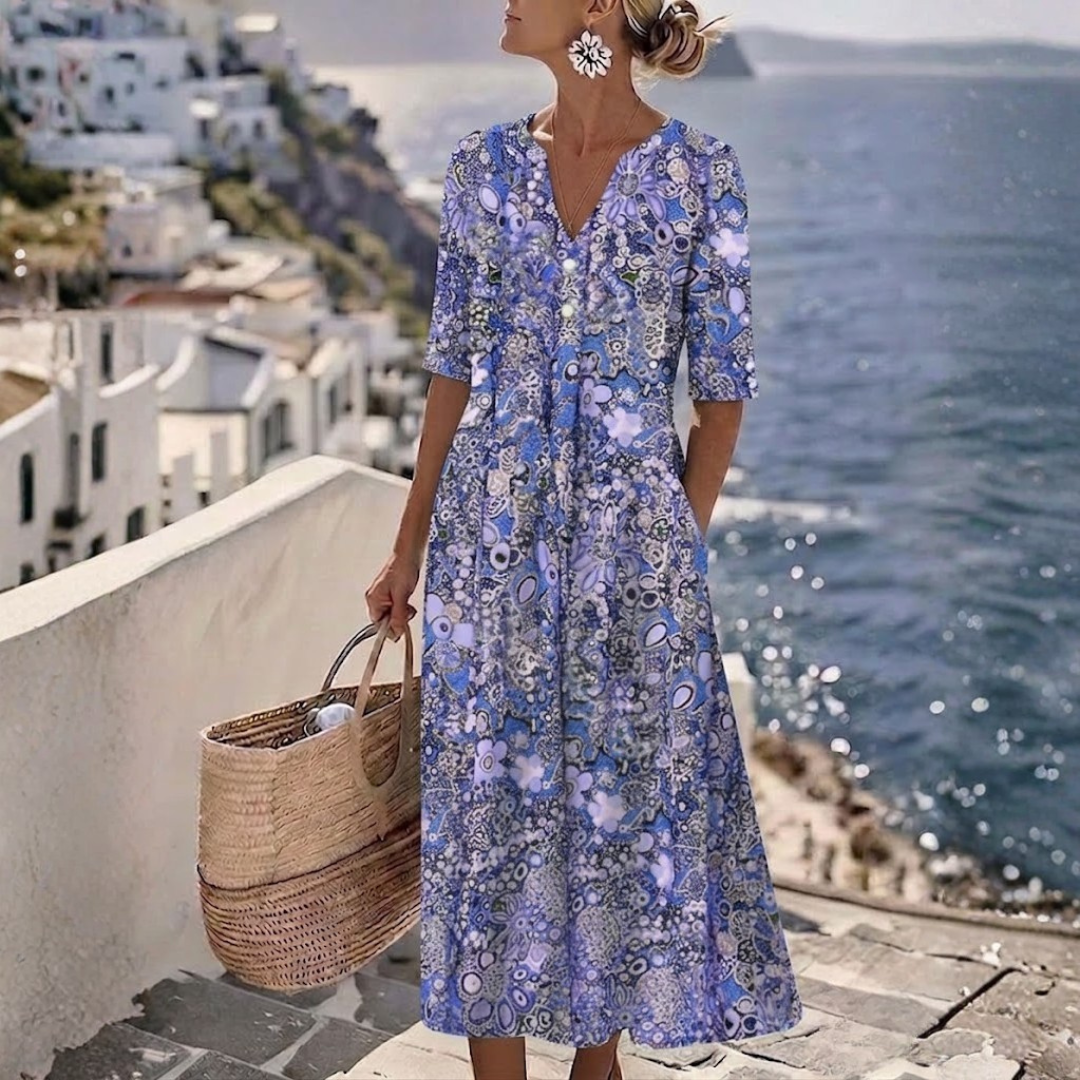 Janice™ | Robe midi d'été élégante avec panneau couvrant le ventre