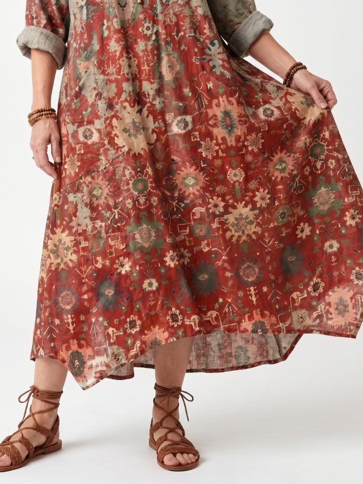 Safran | Robe midi décontractée à motifs variés avec poches