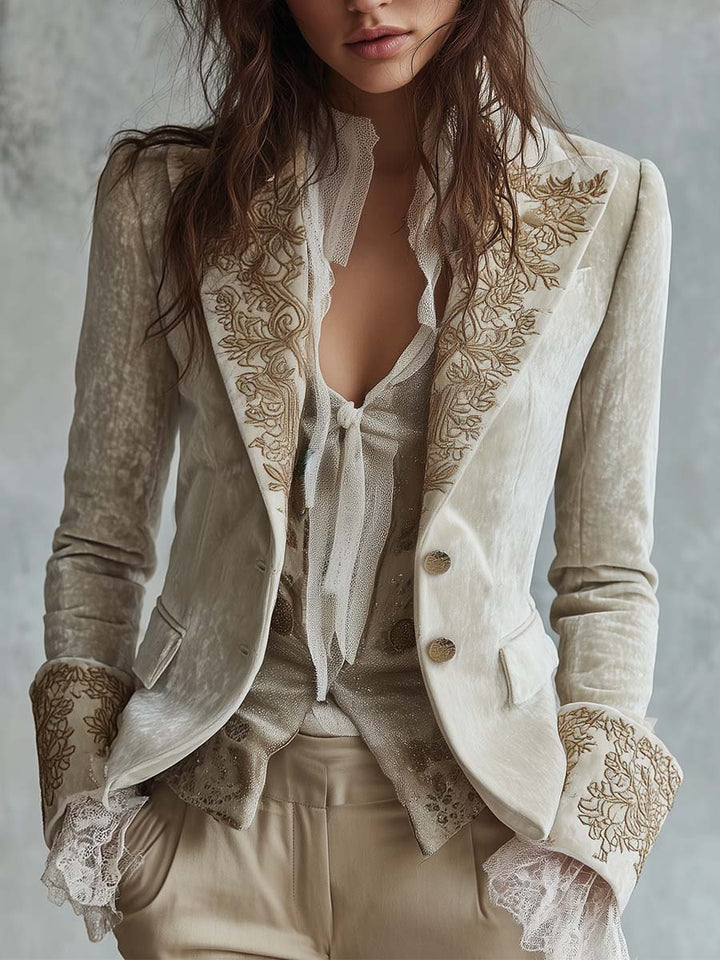 Cordelia | Blazer ajusté brodé ivoire