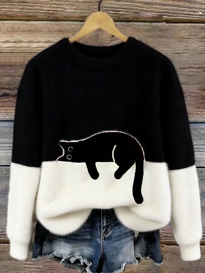 Aileen™ | Pull oversize élégant à imprimé chat