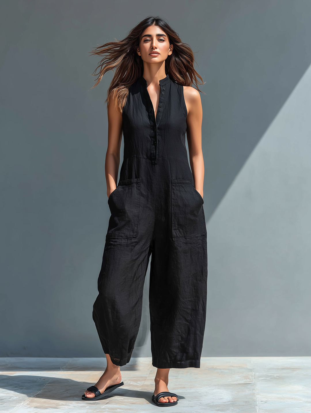 Silvia - Salopette minimaliste sans manches en mélange de lin
