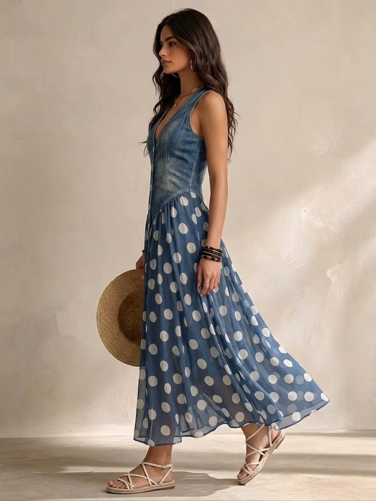 Bianca | Robe midi en chiffon à pois