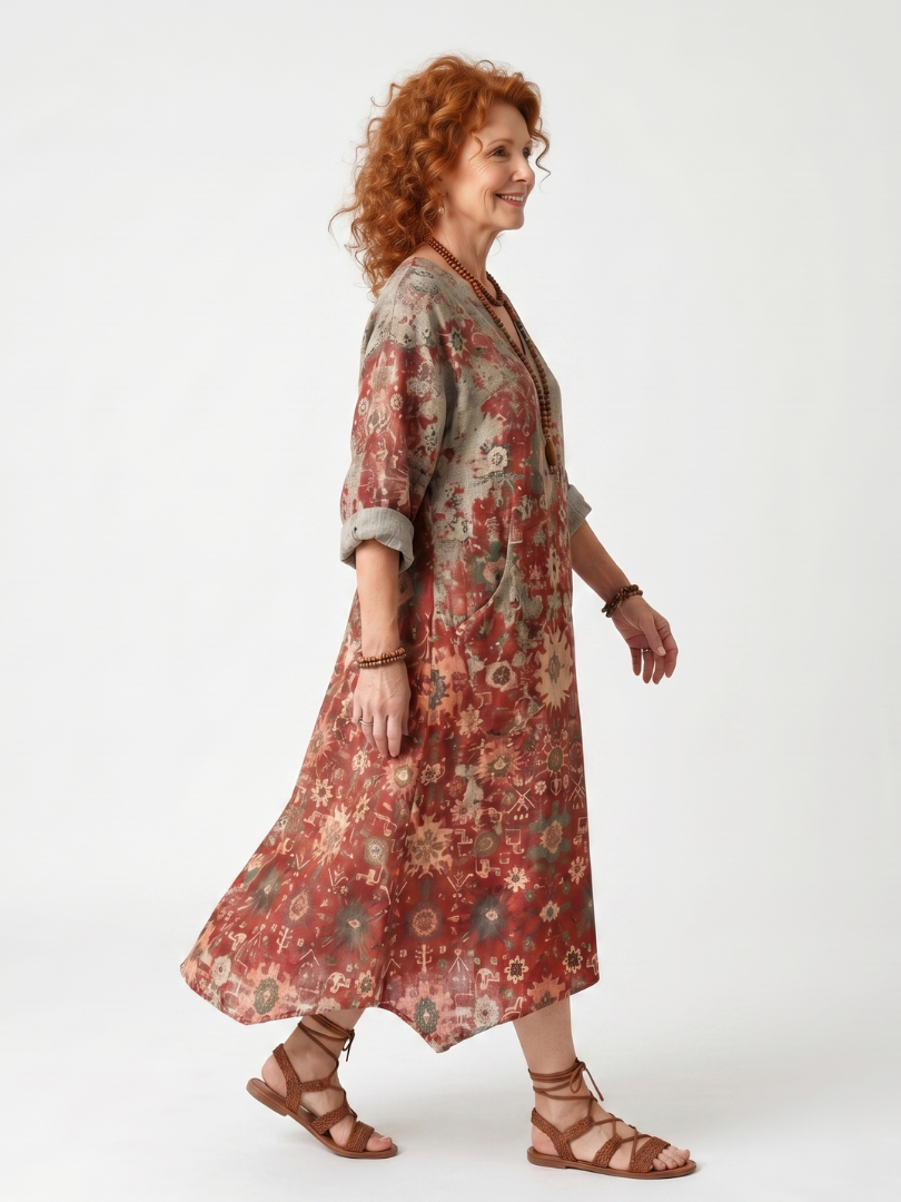 Safran | Robe midi décontractée à motifs variés avec poches