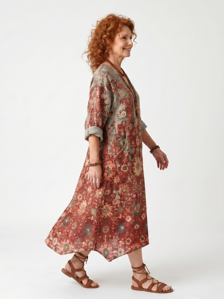 Safran | Robe midi décontractée à motifs variés avec poches