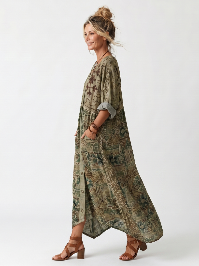 Aleta | Robe midi oversize à boutons sur le devant avec poches