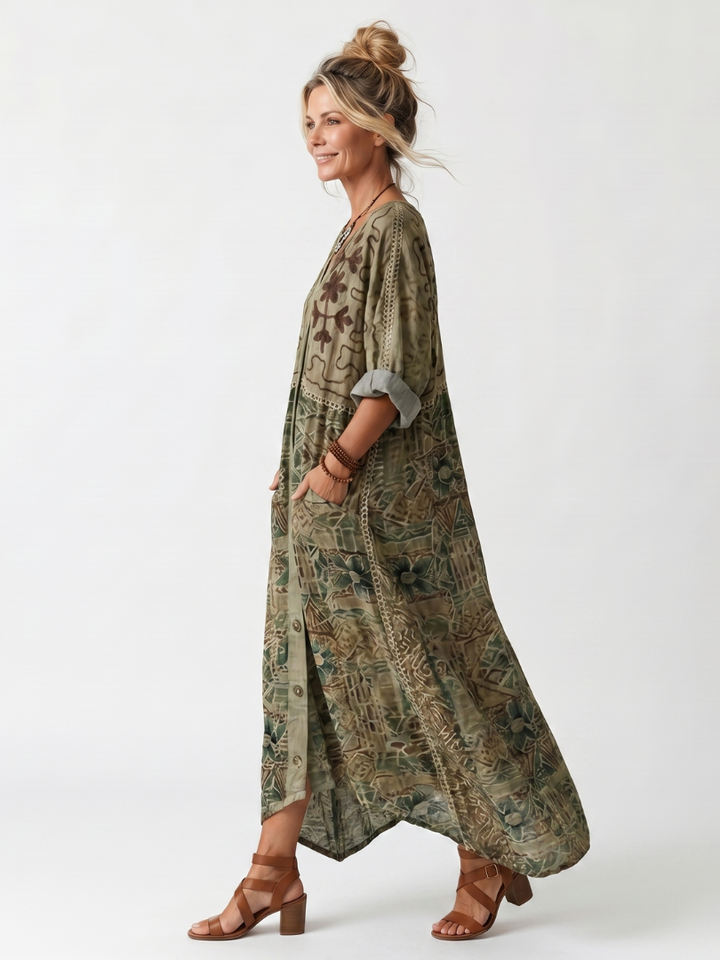 Aleta | Robe midi oversize à boutons sur le devant avec poches