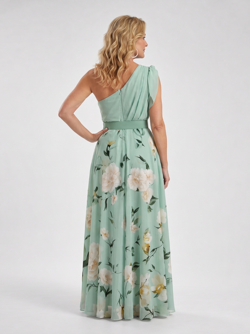 Auvelle | Robe Maxi Imprimée Florale à Une Épaule avec Ceinture
