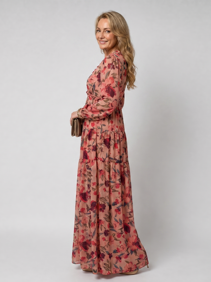 Auvelle | Robe Maxi à Manches Longues Imprimée Florale
