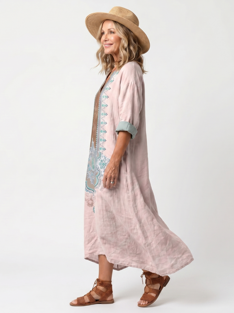 Kenza | Robe midi décontractée à poches et panneaux de créateur