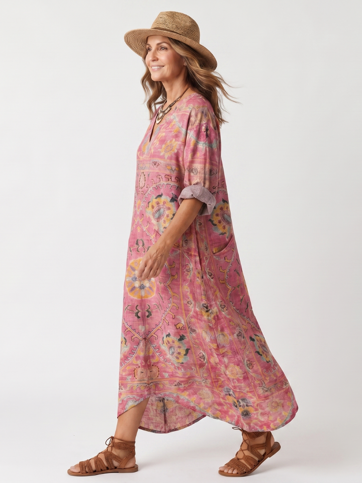 Tilda | Robe midi décontractée à motif abstrait et poches