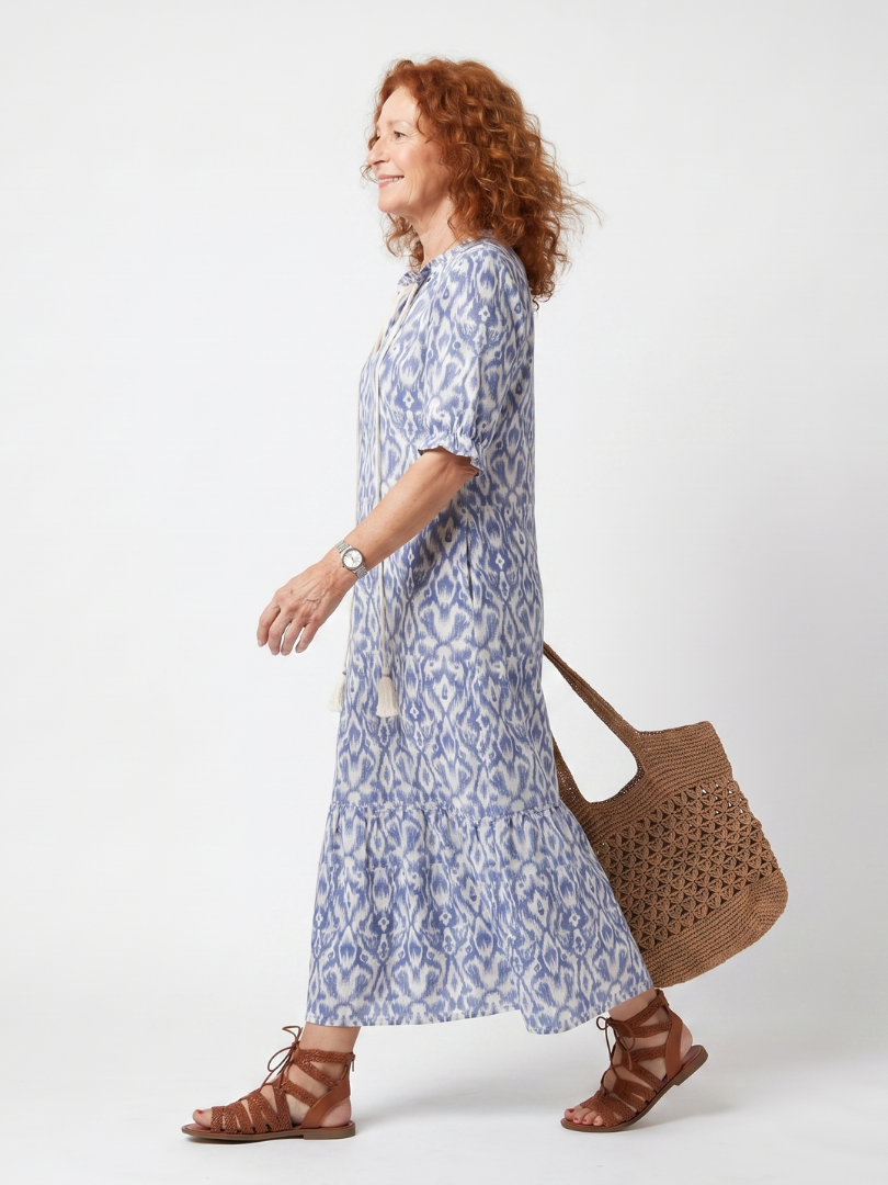 Ottoline | Robe midi imprimée à col noué avec pampilles