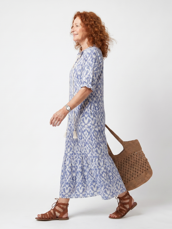 Ottoline | Robe midi imprimée à col noué avec pampilles