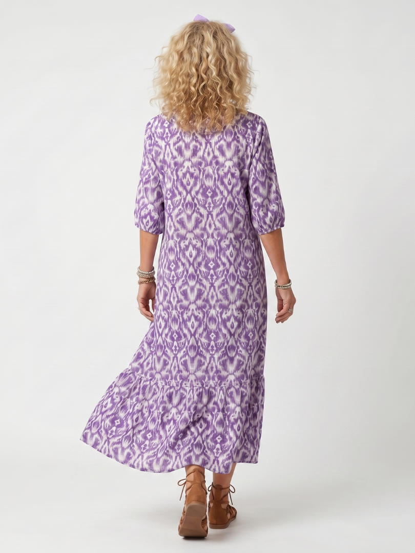 Penelope | Robe midi imprimée à nouage avec pompons