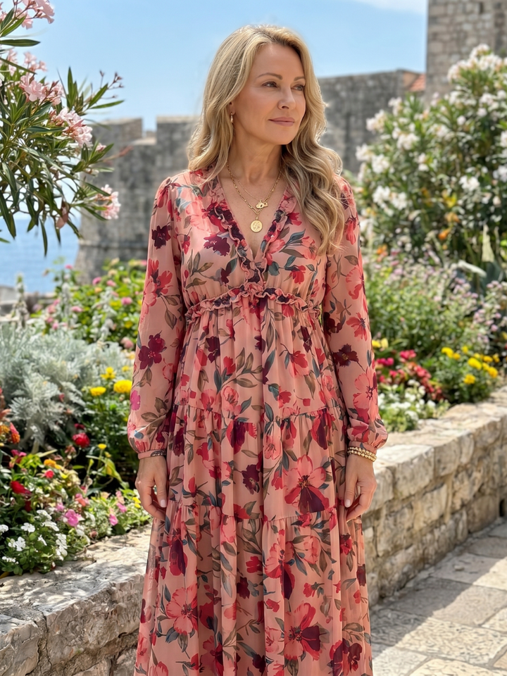 Auvelle | Robe Maxi à Manches Longues Imprimée Florale