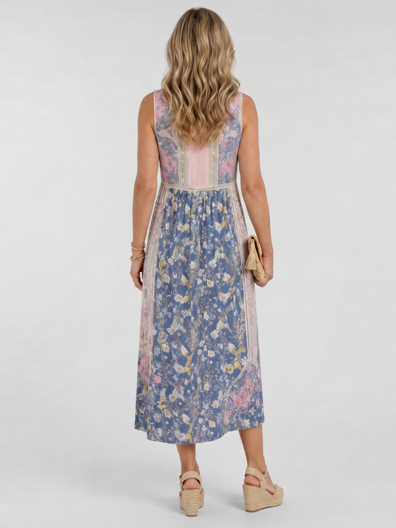 Auvelle | Robe Midi Sans Manches à Détails de Bouton Floral Mixte