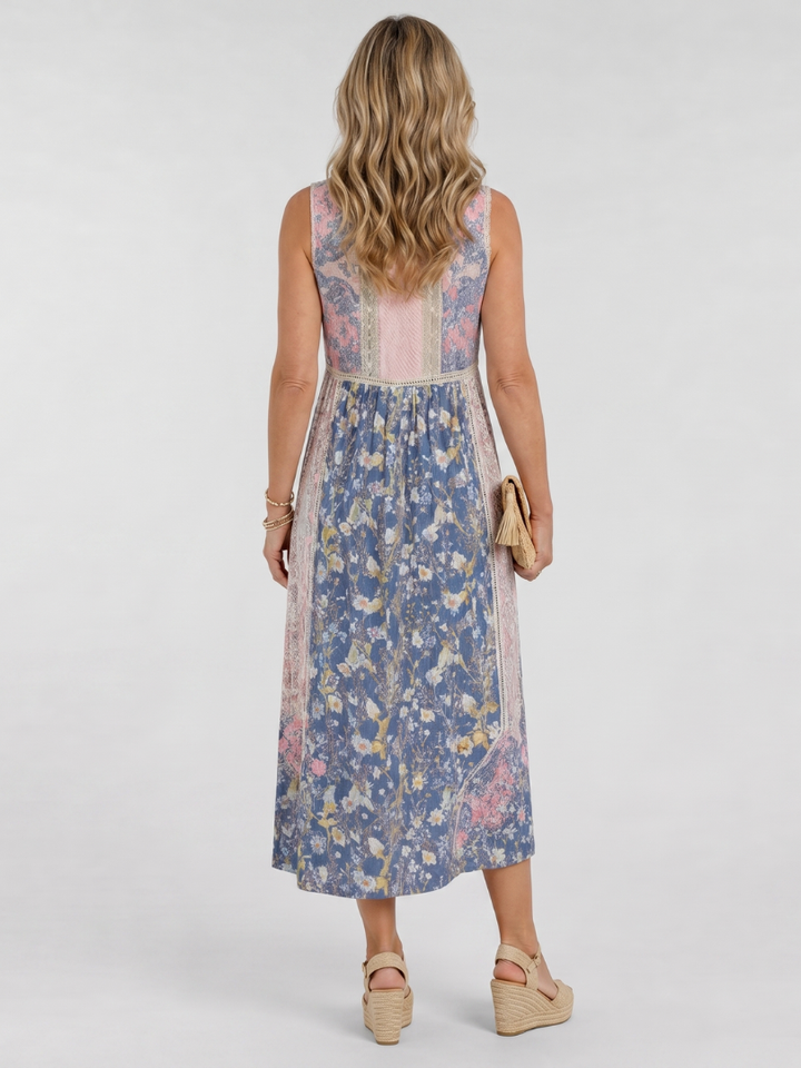 Auvelle | Robe Midi Sans Manches à Détails de Bouton Floral Mixte