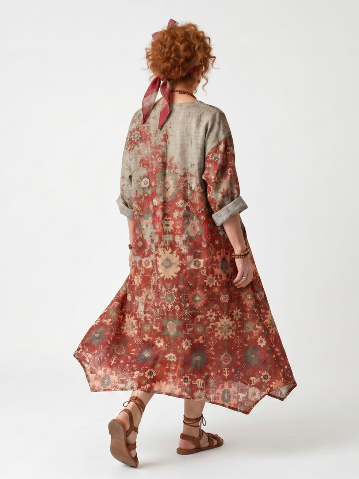 Safran | Robe midi décontractée à motifs variés avec poches