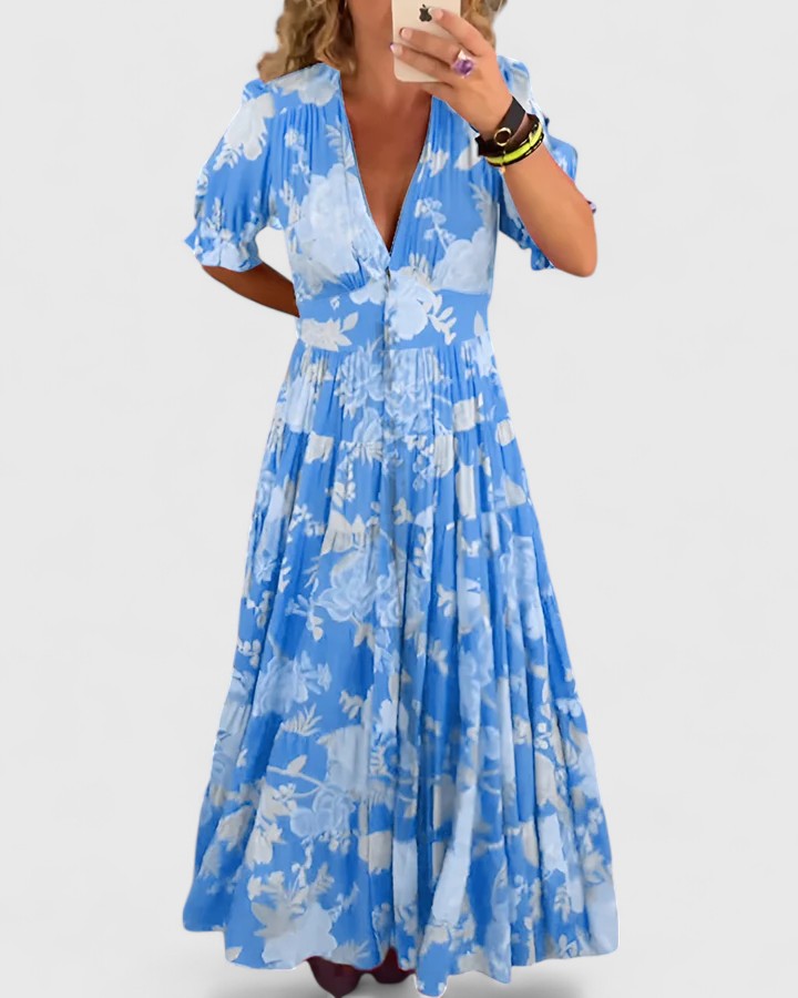 Minelda | Robe élégante à décolleté en V à motifs floraux