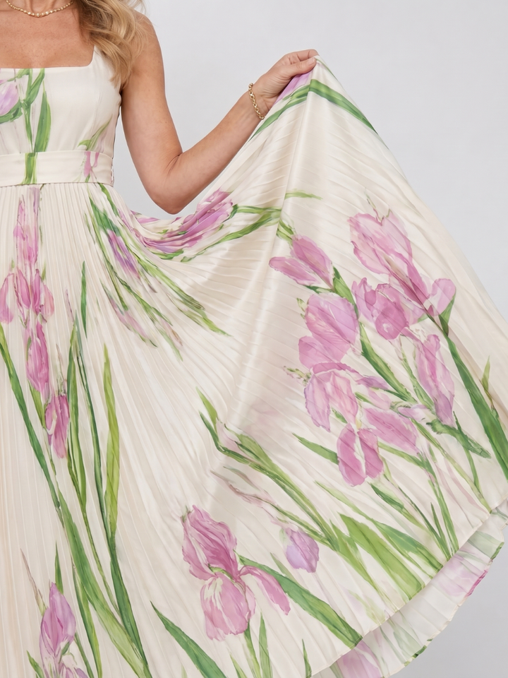 Auvelle | Robe Midi Sans Manches à Encolure Carrée Plissée