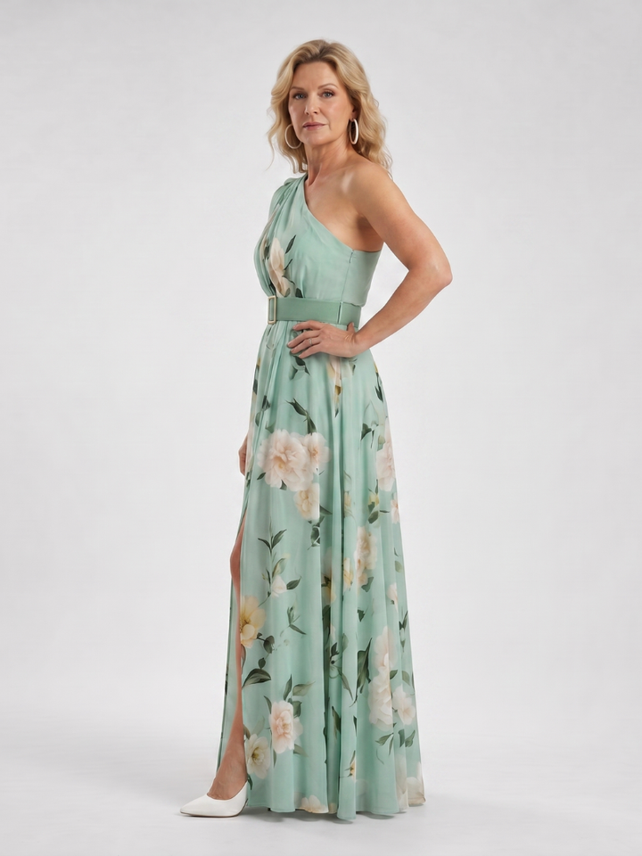 Auvelle | Robe Maxi Imprimée Florale à Une Épaule avec Ceinture
