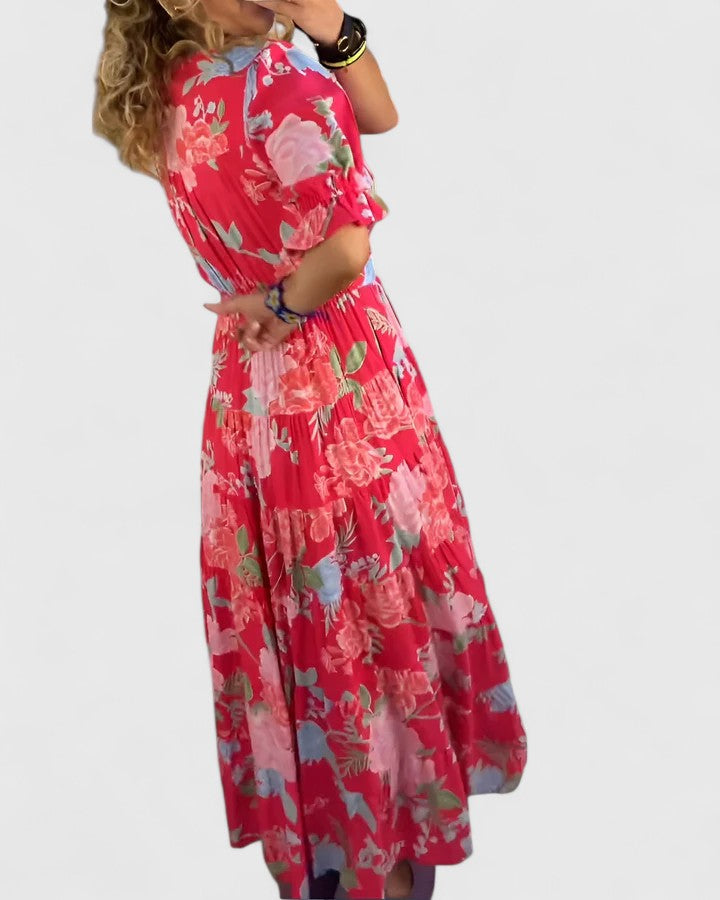Minelda | Robe élégante à décolleté en V à motifs floraux