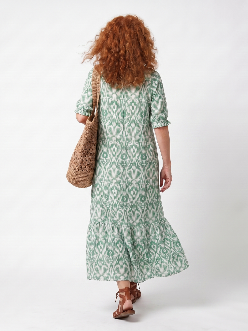 Ilara | Robe midi à motif, décolleté en V et pompons