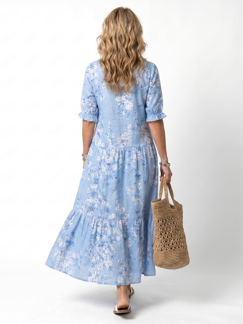 Alora | Robe midi à imprimé floral avec cordon à pompons