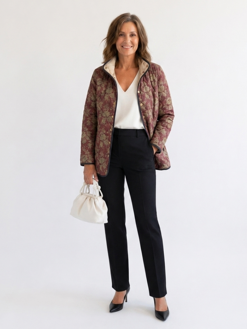 MAISON LUMIÈRE | Veste Matelassée Damas Prune Sophie