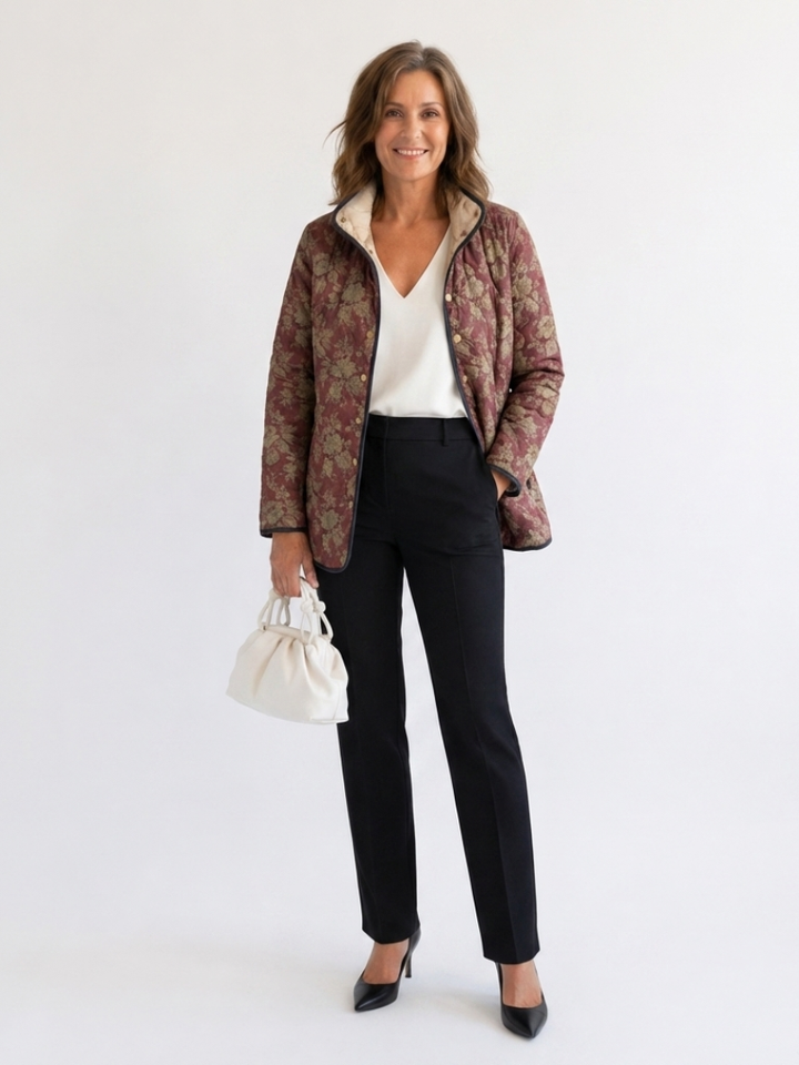 MAISON LUMIÈRE | Veste Matelassée Damas Prune Sophie