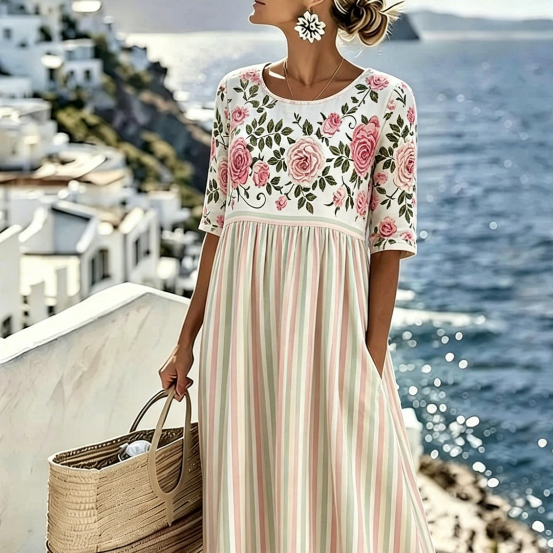 Elodie™ | Robe midi à rayures rose vintage
